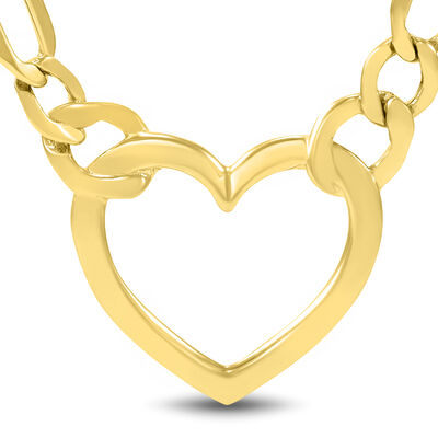 Figaro Heart Necklace in 14K Yellow Gold, 3MM, 18”