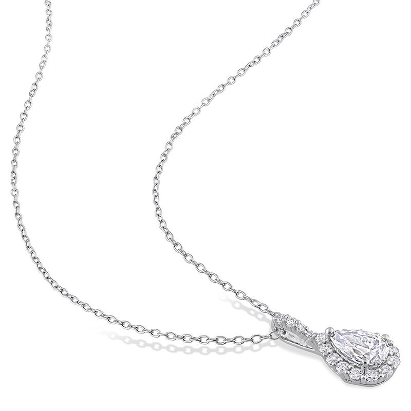 Pear-Shaped Moissanite Pendant with Halo in Sterling Silver &#40;1 1/3 ct. tw.&#41;