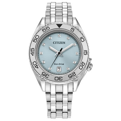 Ladies’ Eco-Drive Watch in Stainless Steel with Crystal Markers