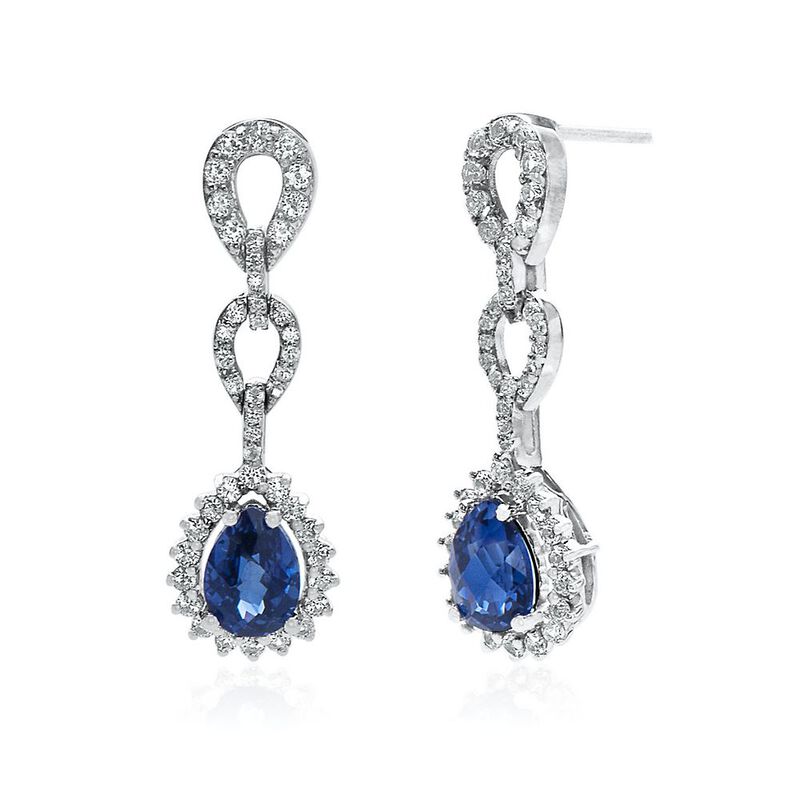 Lab Created Blue & White Sapphire Dangle Earrings in Sterling Silver ...