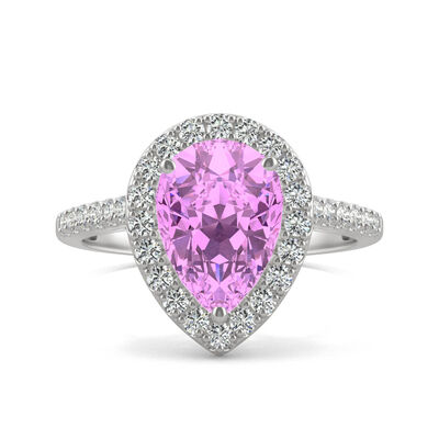 Pear-Shaped Lab Created Pink Sapphire & Moissanite Ring in 14K White Gold