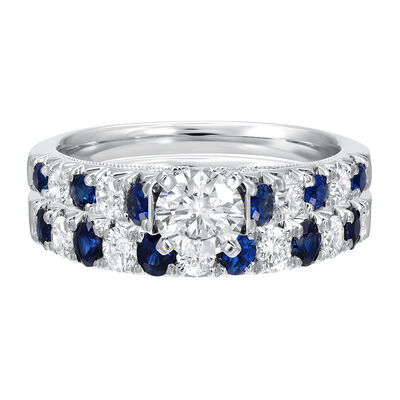 7/8 ct. tw. Diamond & Sapphire Engagement Ring Set in 14K White Gold