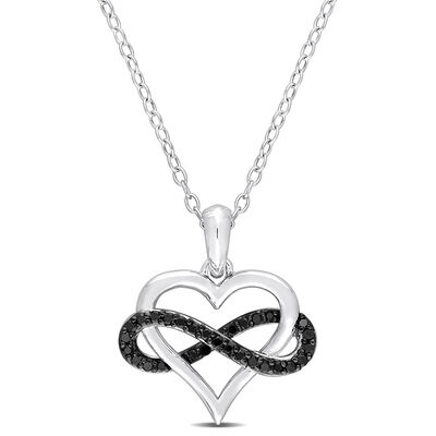 Black Diamond Infinity Heart Pendant in Sterling Silver (1/7 ct. tw.)
