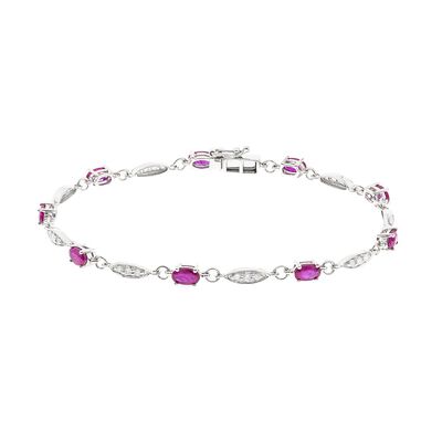 Oval Ruby and Diamond Bracelet in 10K White Gold (1/3 ct. tw.)