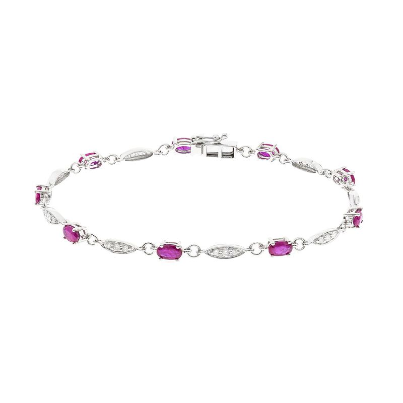 Oval Ruby and Diamond Bracelet in 10K White Gold &#40;1/3 ct. tw.&#41;
