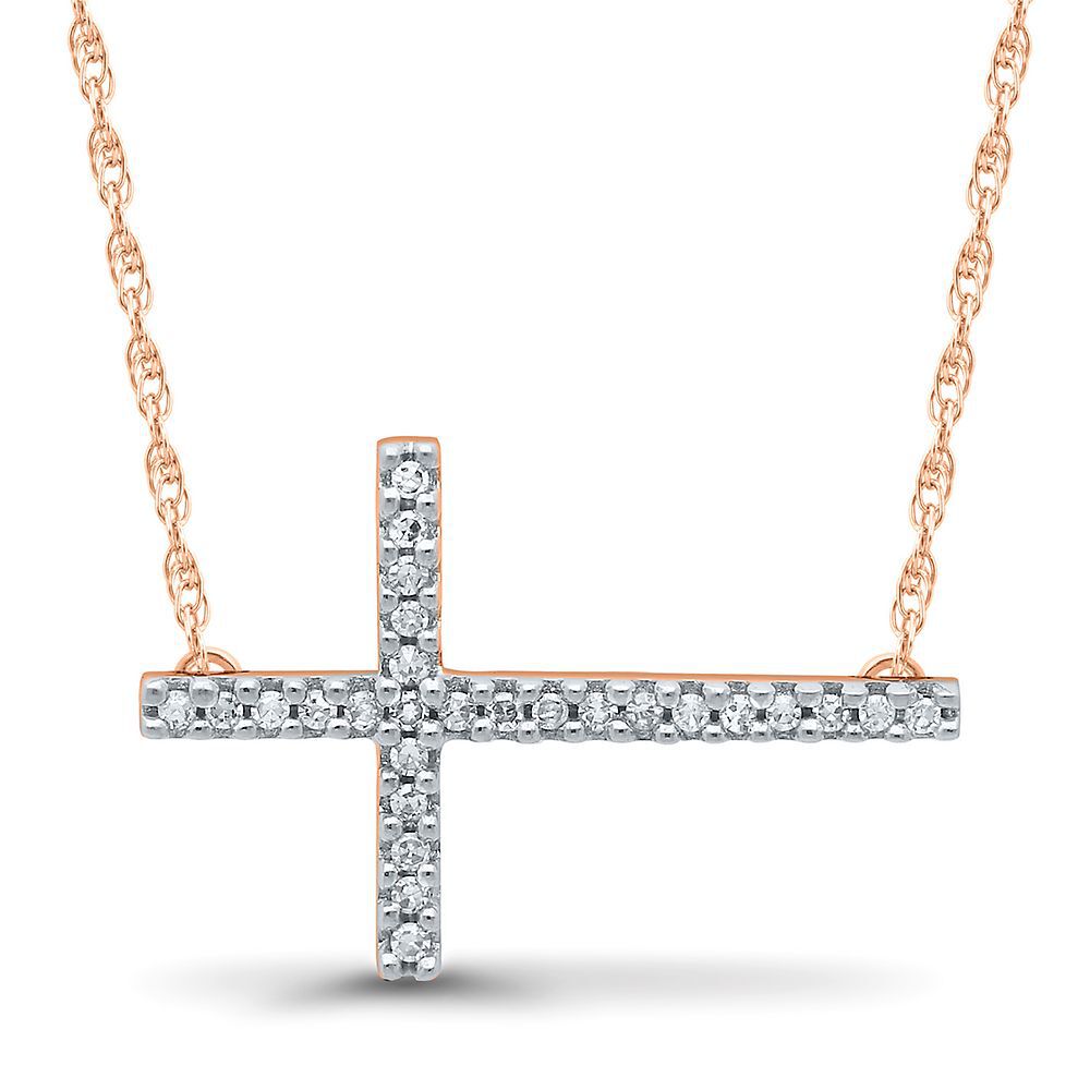 Diamond Sideways Cross Necklace in 10K Rose Gold | Helzberg Diamonds