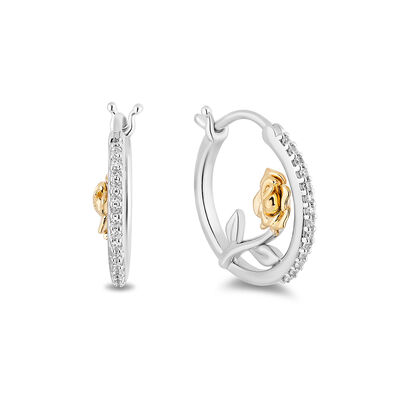 Belle 30th-Anniversary Rose Hoop Earrings with Diamonds in Sterling Silver & 10K Yellow Gold (1/7 ct. tw.)