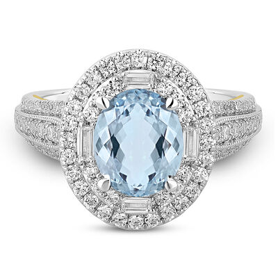 Lorraine Sky Blue Topaz and Diamond Engagement Ring in 14K White and Yellow Gold (7/8 ct. tw.)