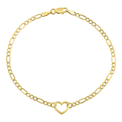 Open-Heart Figaro Bracelet in 14K Yellow Gold