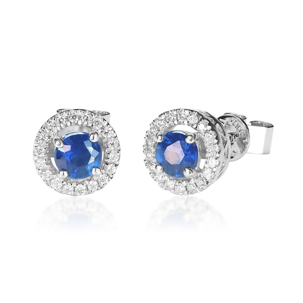 Blue Sapphire & Diamond Stud Earring