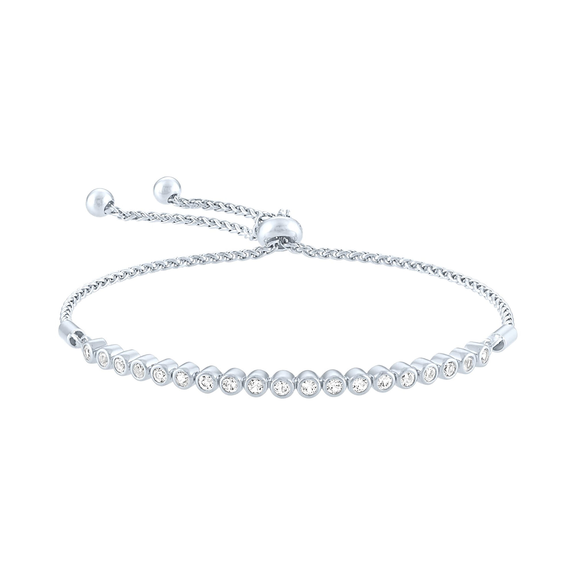 Buy Diamond Accent Bracelet, Adjustable Bolo Bracelet, Heart Bracelet,  Stainless Steel And Sterling Silver Bracelet at ShopLC.