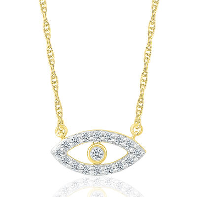 Diamond Evil Eye Necklace in 10K Yellow Gold (1/10 ct. tw.)