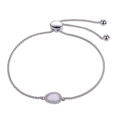 Lab Created Opal & White Sapphire Bolo Bracelet in Sterling Silver