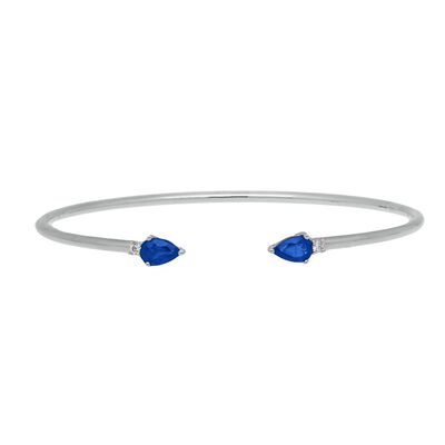 Blue Sapphire & Diamond Cuff Bracelet in 10K White Gold