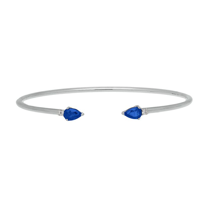 Blue Sapphire &amp; Diamond Cuff Bracelet in 10K White Gold
