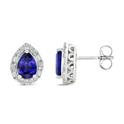 Pear-Shaped Tanzanite and Diamond Earrings in 10K White Gold (1/3 ct. tw.)