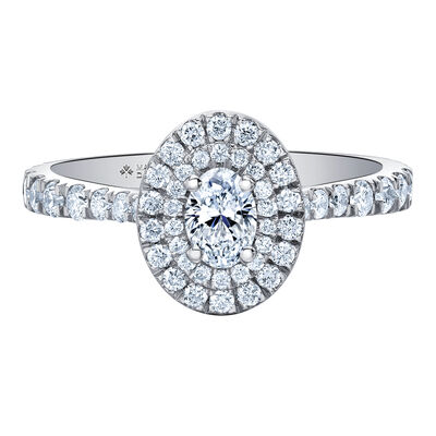 Oval-Shaped Double Halo Diamond Engagement Ring in 14K White Gold (1 ct. tw.)
