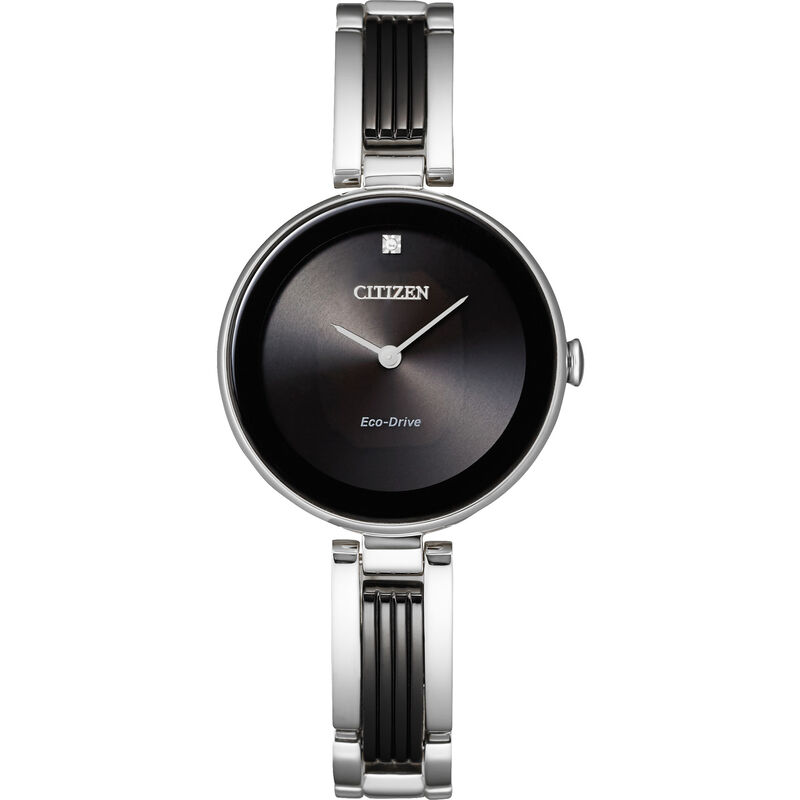 Ladies&rsquo; Axiom Eco-Drive Watch in Stainless Steel and Black Ion-Plated Stainless Steel