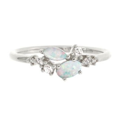 Lab-Created Opal & White Sapphire Stack Ring in Sterling Silver