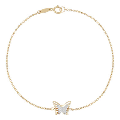 Butterfly Station Bracelet in 14K White and Yellow Gold