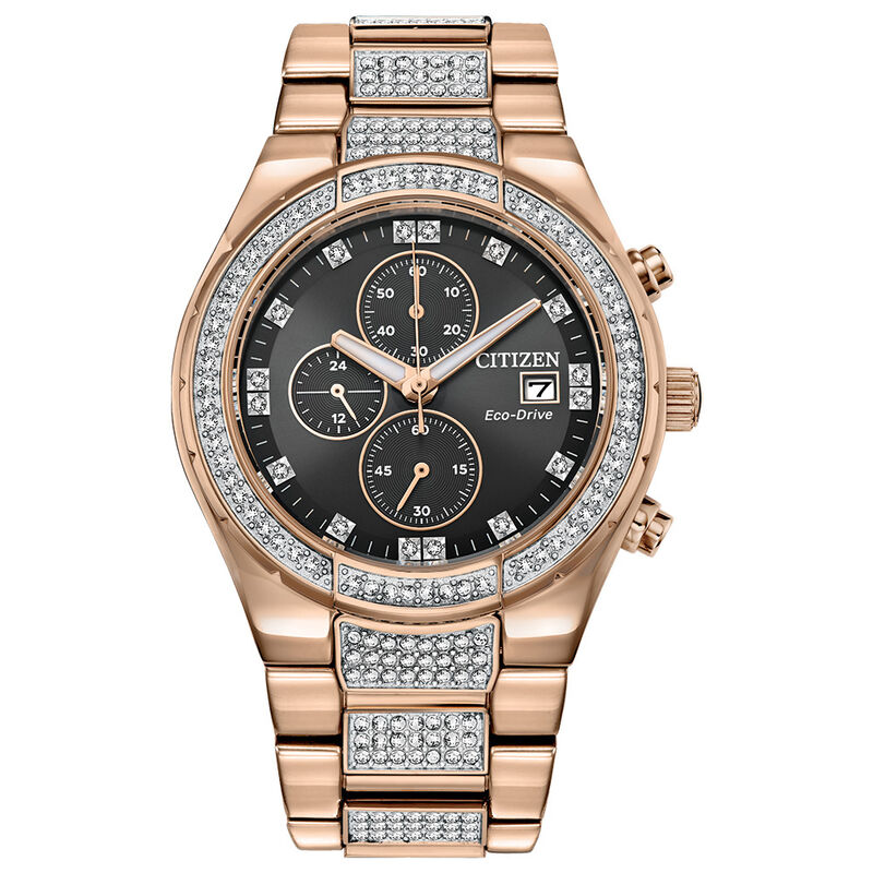 Crystal Men&rsquo;s Watch in Rose Gold-Tone Ion-Plated Stainless Steel, 42mm