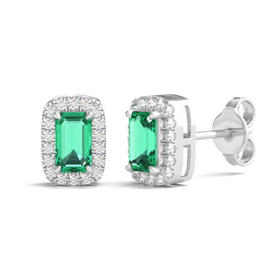 Lab-Created Emerald Earrings with Lab-Created White Sapphires in Sterling Silver