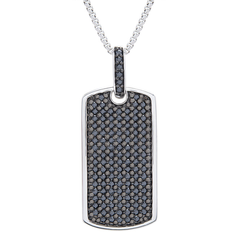 Men's Stainless Steel 1/2 Cttw Black Diamond Dog Tag Necklace, 24