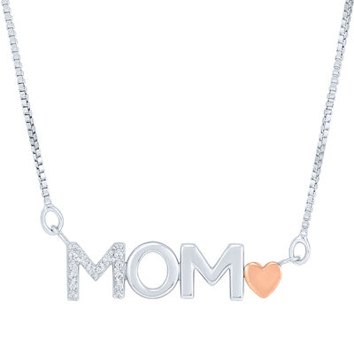 Diamond Mom Pendant in Sterling Silver & 14K Rose Gold