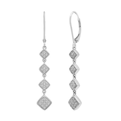 Diamond Square Cluster Drop Earrings in 10K White Gold (1/2 ct. tw.)
