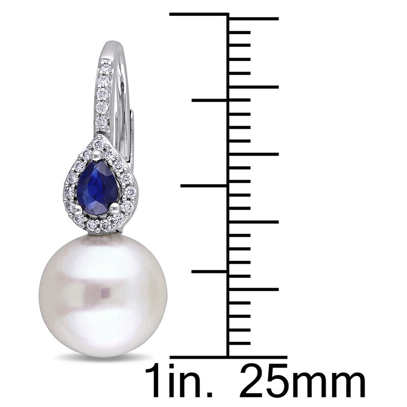 Freshwater Pearl Drop Earrings with Blue Sapphires &amp; Diamonds in 14K White Gold &#40;1/8 ct. tw.&#41;