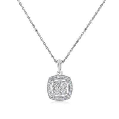 Cushion-Shaped Diamond Pendant with Halo in Sterling Silver (1/5 ct. tw.)