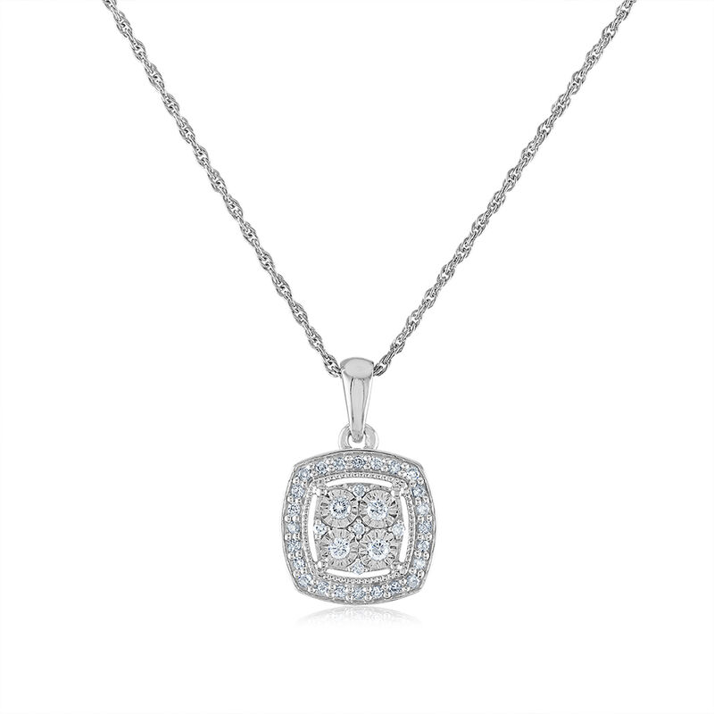 Cushion-Shaped Diamond Pendant with Halo in Sterling Silver &#40;1/5 ct. tw.&#41;