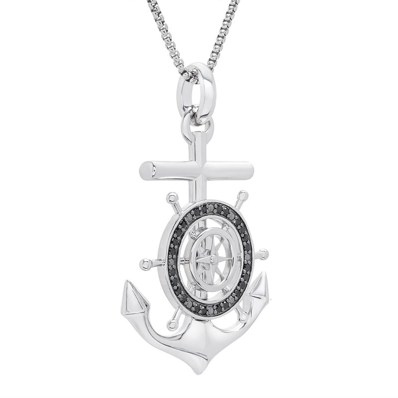 Anchor Pendant with Black Diamonds in Sterling Silver &#40;1/4 ct. tw.&#41;