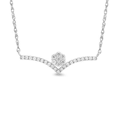 Diamond Chevron Cluster Necklace in 10K White Gold (1/4 ct. tw.)