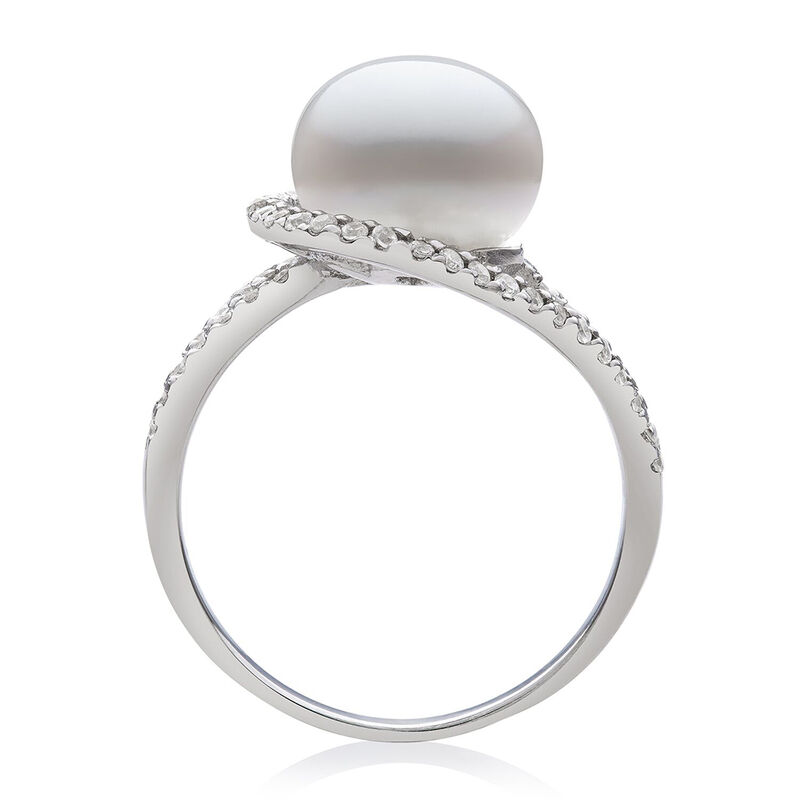 Freshwater Pearl &amp; Cubic Zirconia Ring in Sterling Silver