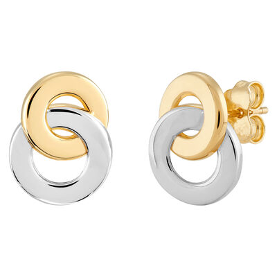 Interlocking Circle Stud Earrings in 10K Yellow and White Gold