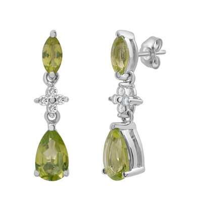 Pear-Shaped Peridot & Lab Created White Sapphire Drop Earrings in Sterling Silver