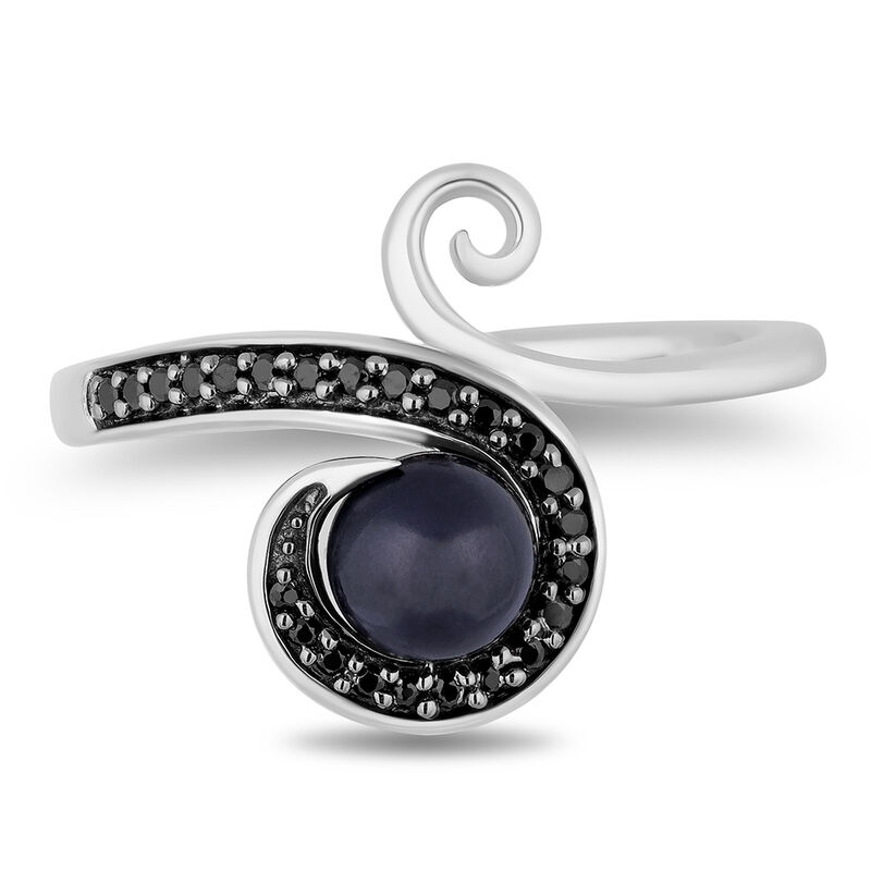 Ursula Black Diamond &amp; Pearl Ring in Black &amp; White Rhodium-Plated Sterling Silver &#40;1/10 ct. tw.&#41;
