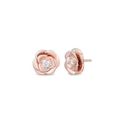 Belle Diamond Rose Stud Earrings in 10K Rose Gold (1/10 ct. tw.)