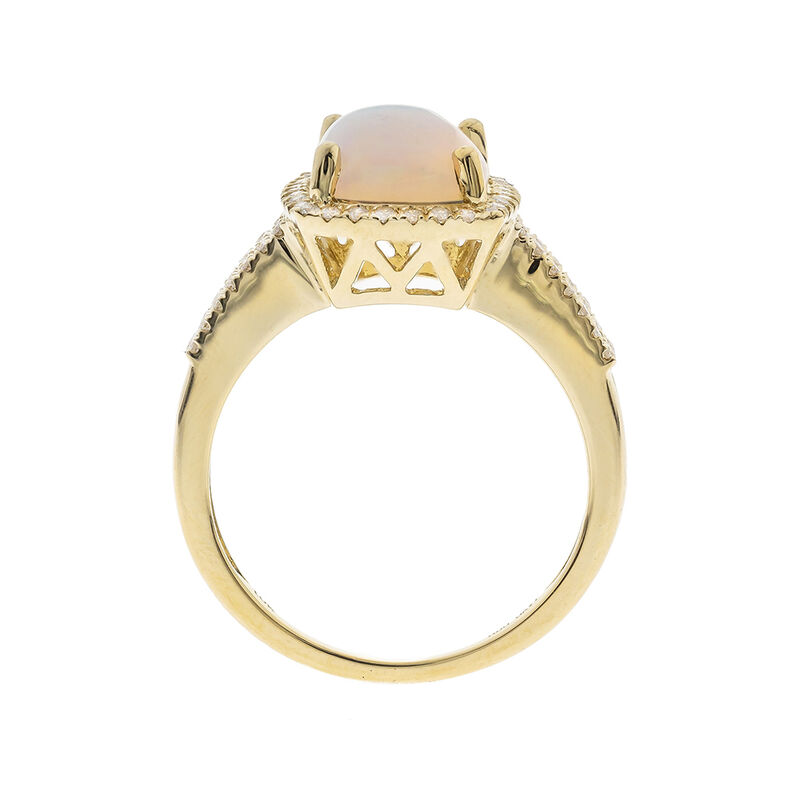 Opal &amp; Diamond Ring with Split-Shank Band in 10K Yellow Gold &#40;1/4 ct. tw.&#41;