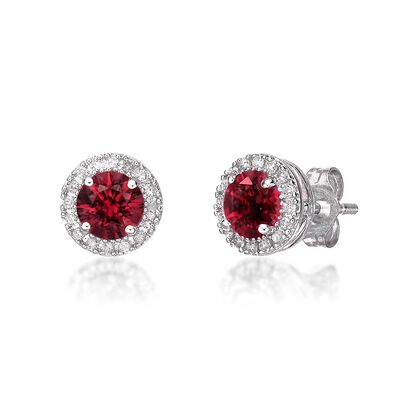 Lab Created Ruby & 1/7 ct. tw. Diamond Earrings in Sterling Silver