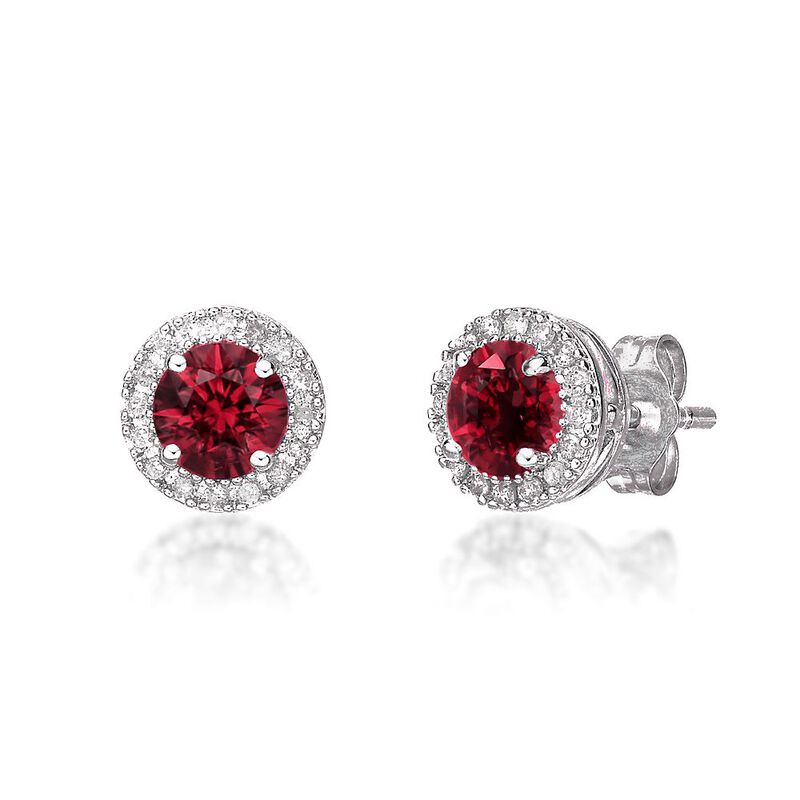 Lab Created Ruby &amp; 1/7 ct. tw. Diamond Earrings in Sterling Silver