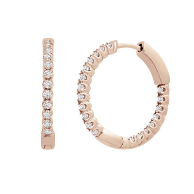 1/2 ct. tw. Diamond Hoop Earrings in 14K Rose Gold