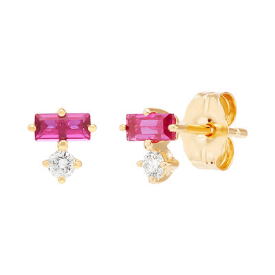 Lab Grown Diamond Accent and Lab-Created Gemstone Earrings in 10K Yellow Gold