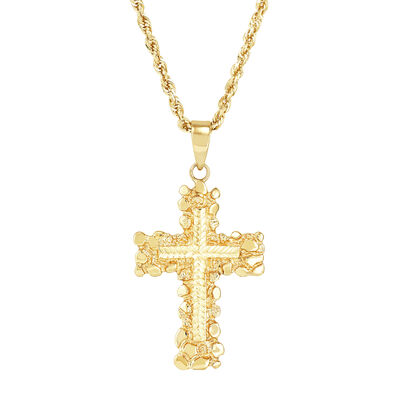 Pebbled Cross Pendant in 10K Yellow Gold