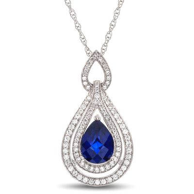 Sapphire & 1/3 ct. tw. Diamond Pendant in 10K White Gold