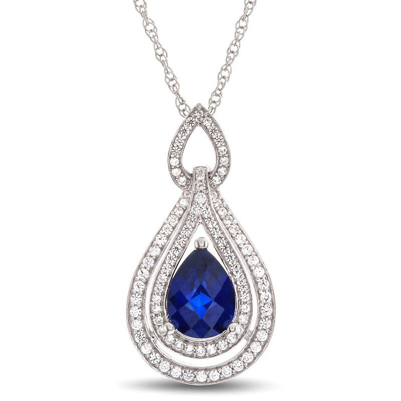 Sapphire &amp; 1/3 ct. tw. Diamond Pendant in 10K White Gold