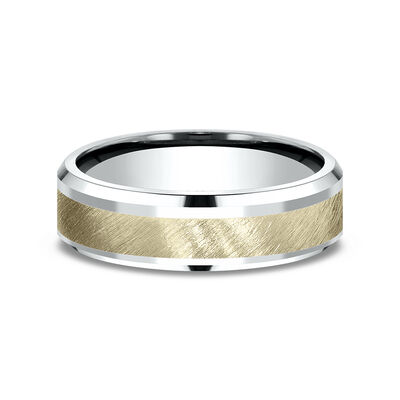 Men's Wedding Band with 10K Yellow Gold Accent in 10K White Gold, 6mm