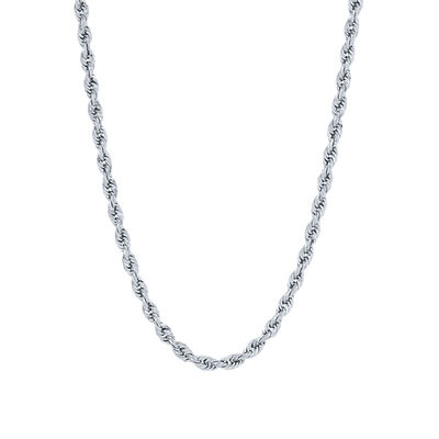 Rope Chain Necklace in 14K White Gold, 1.6mm, 18”