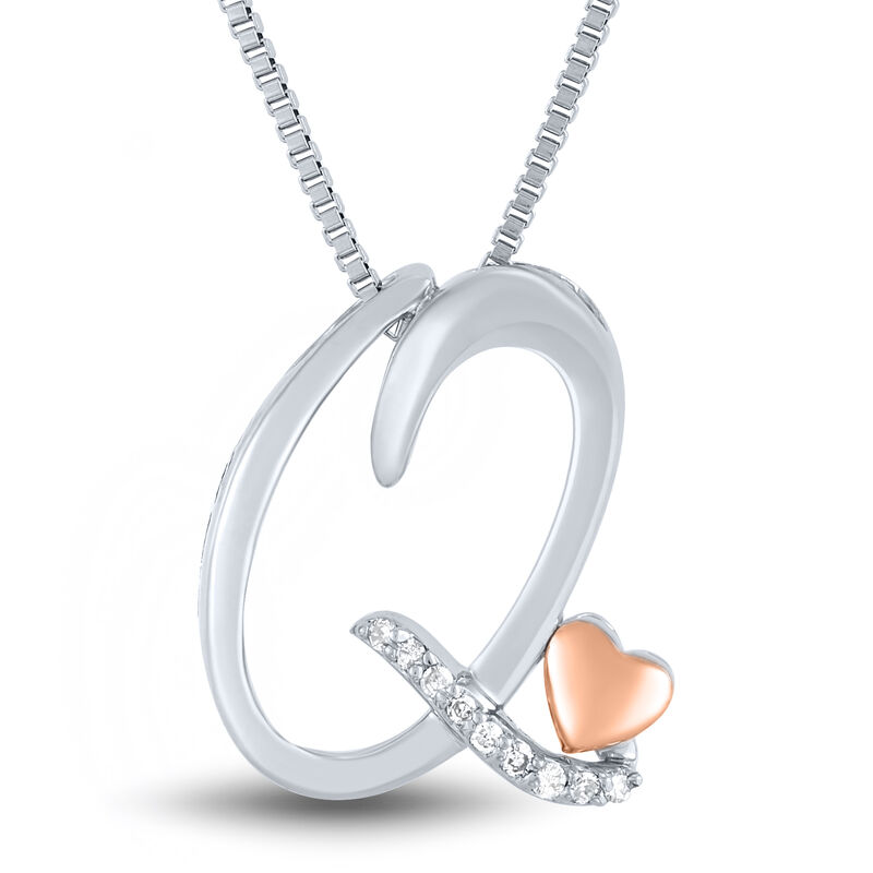 Diamond Initial Pendant in Sterling Silver &amp; 14K Rose Gold